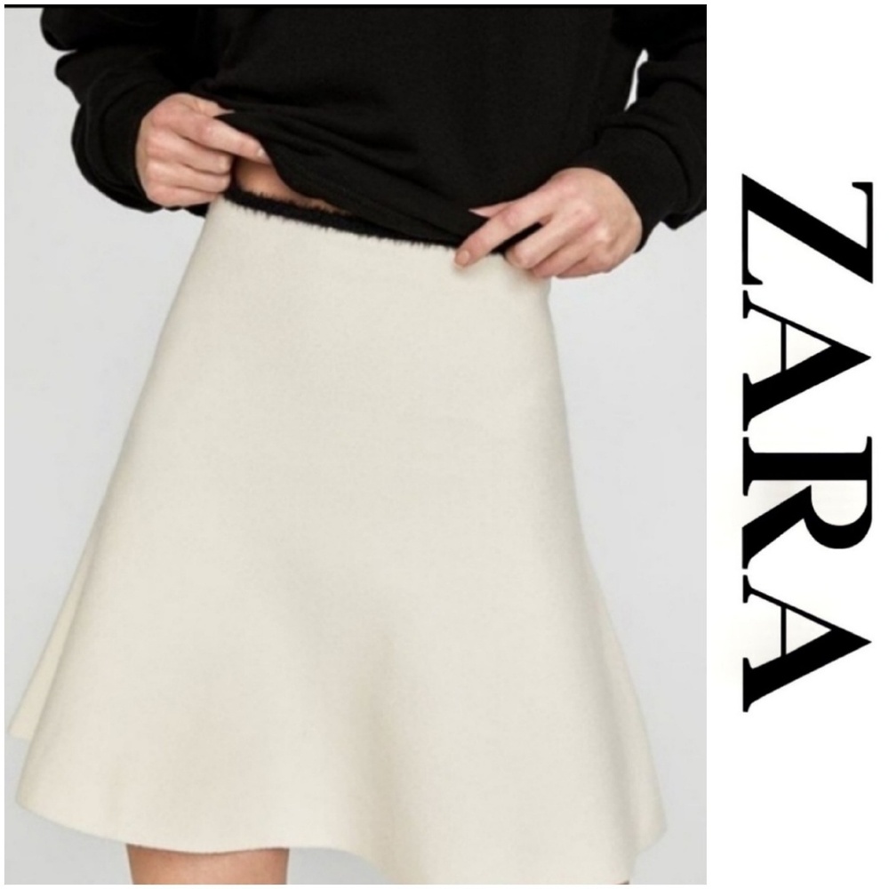 Zara Knit High Waist Fluted Skirt w/ Faux Fur Trim - Picture 3 of 7